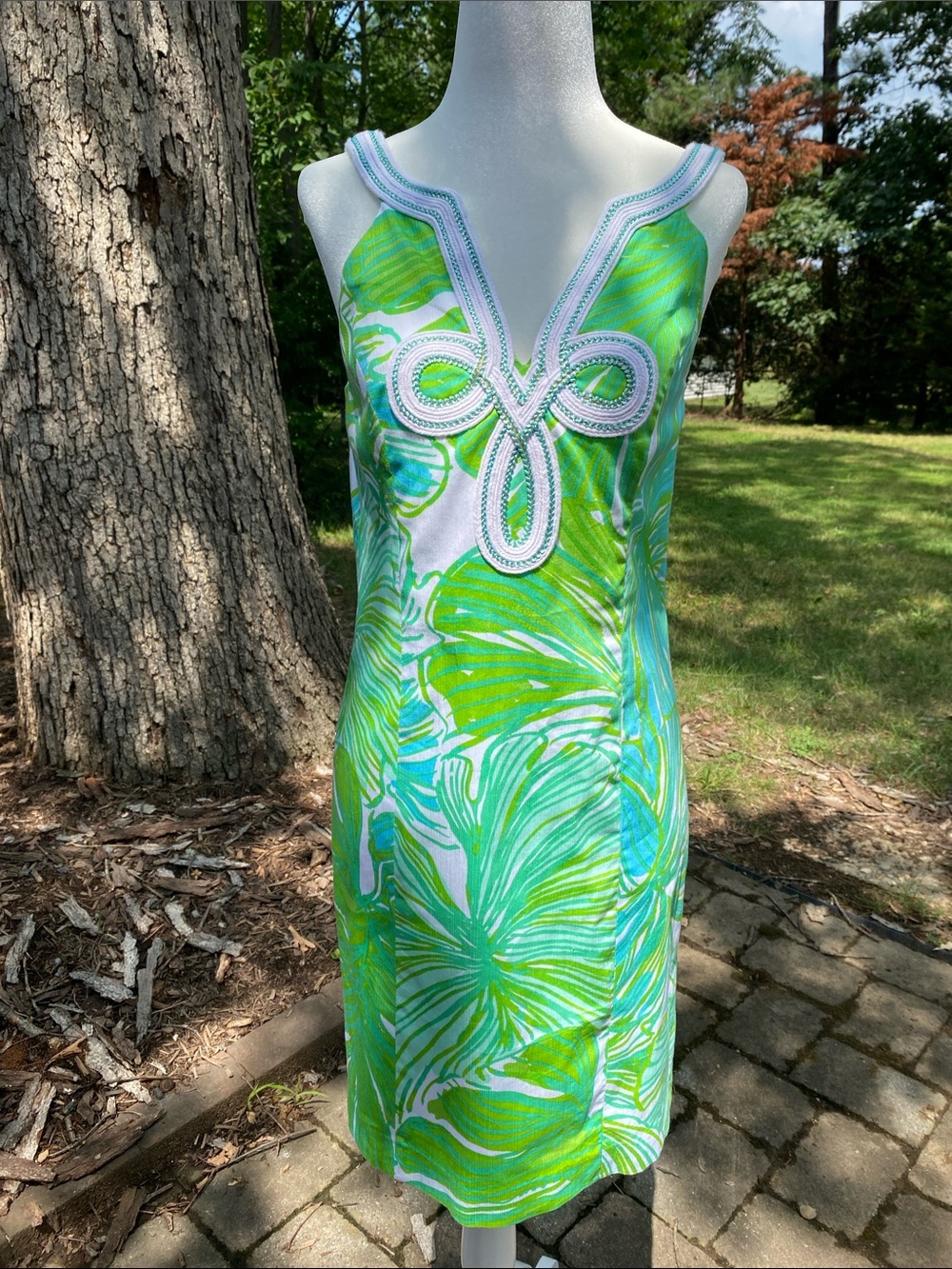 Lilly Pulitzer Green & White Tropical Leaf Shift Dress